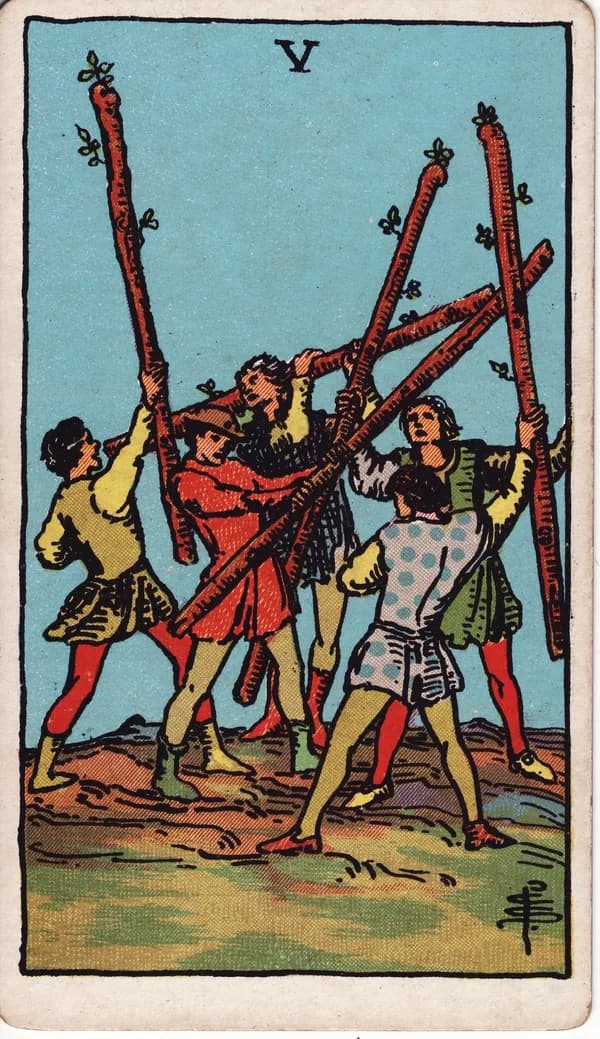 權杖五 Five of Wands 塔羅牌