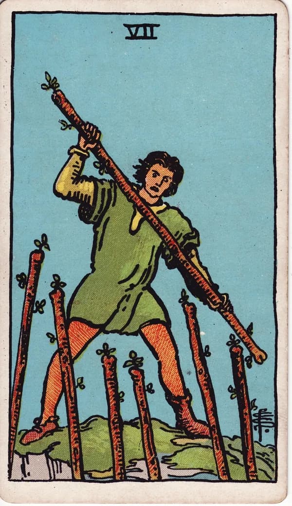 權杖七 Seven of Wands 塔羅牌